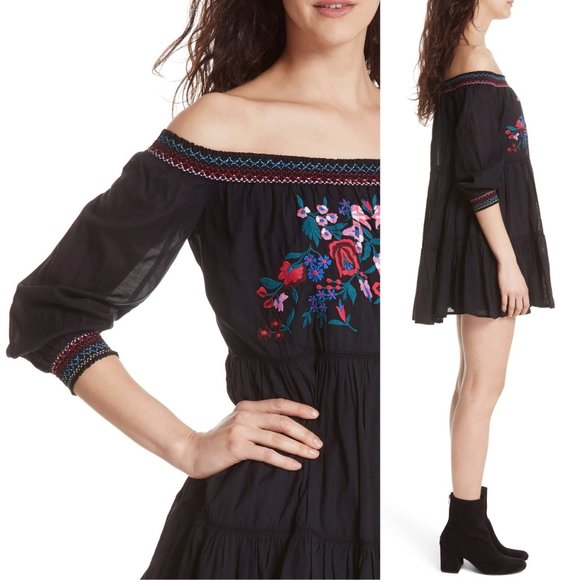 Free People Off Shoulder Smock Sunbeams Mini Dress - Picture 7 of 8